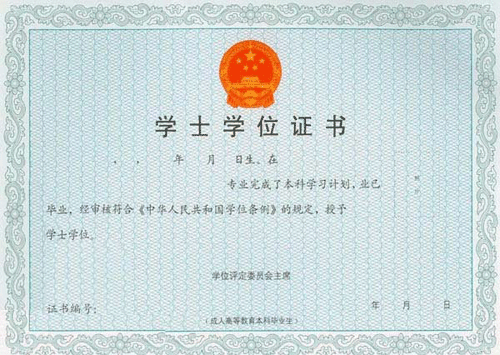 武汉纺织大学成教本科学士学位证书样本