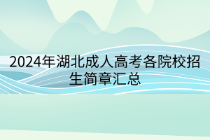 2024年湖北成人高考各院校招生简章汇总