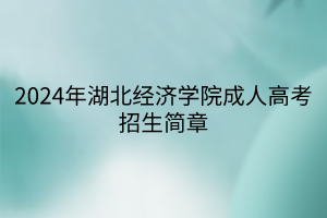 2024年湖北经济学院成人高考招生简章