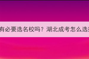 湖北成考有必要选名校吗？湖北成考怎么选择学校？